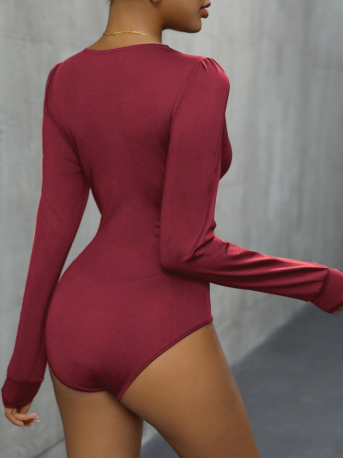 Lace Detail Plunge Long Sleeve Bodysuit - store name